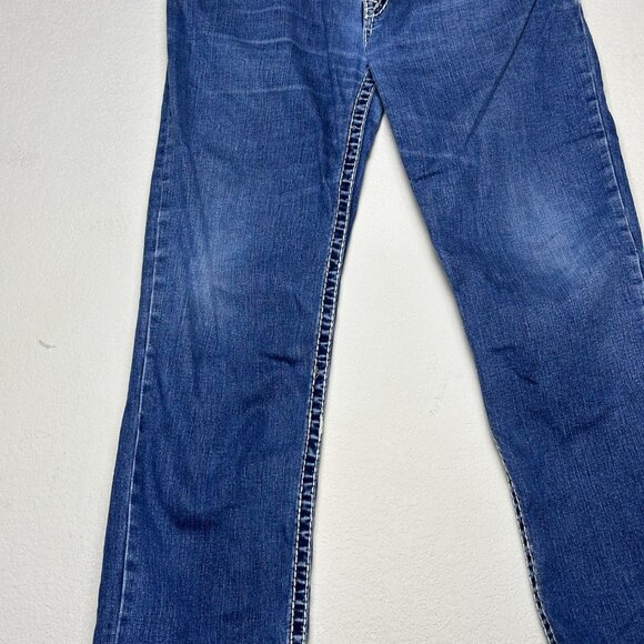 Western Blue Denim Jean Pant Women 30 Blue Embroidered Indie Rock Riding Bootcut - Picture 12 of 15